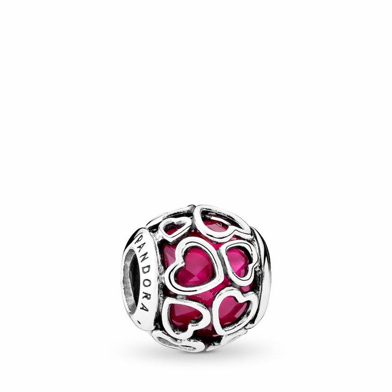 Pandora Cerise Encased In Love Charm Ireland - Sterling Silver/Pink/Crystal - 802391YVE